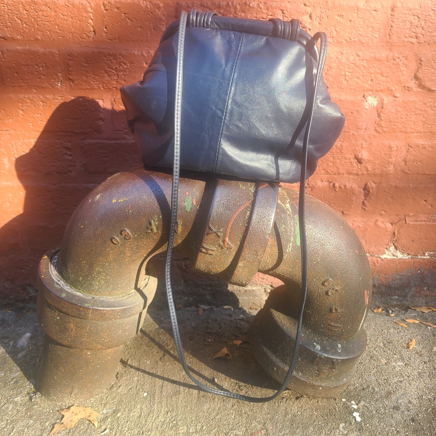 Navy Leather Textured Bag