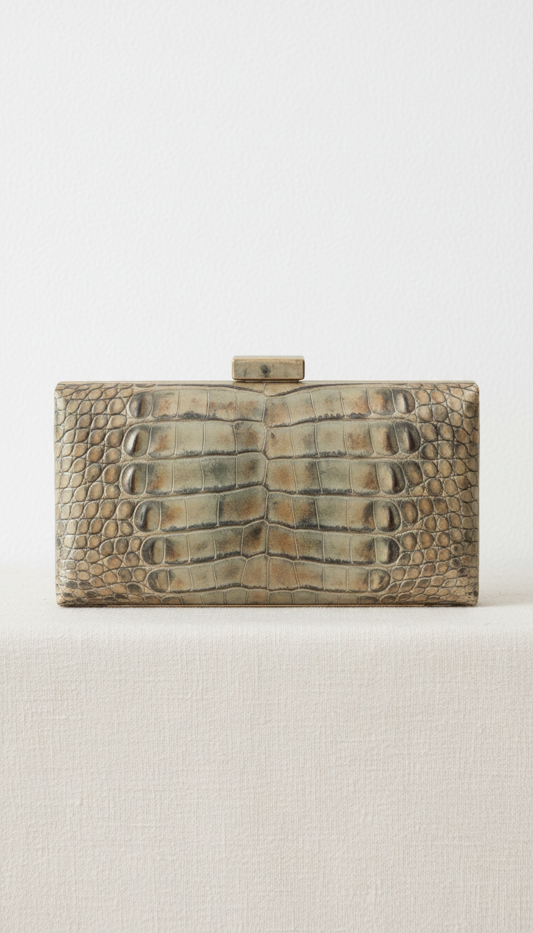 Crocodile leather clutch with gold clasp